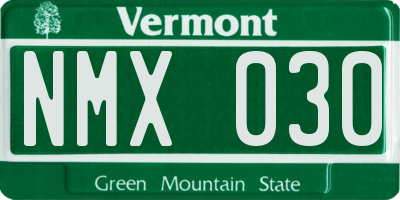 VT license plate NMX030