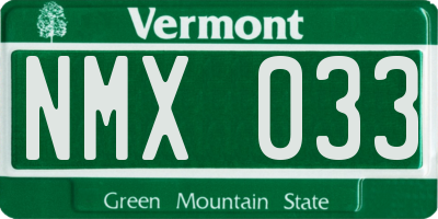 VT license plate NMX033