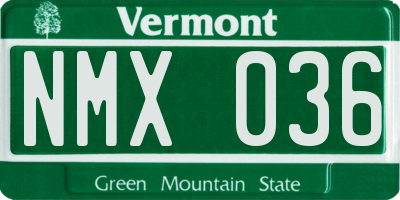 VT license plate NMX036