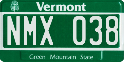 VT license plate NMX038
