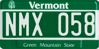 VT license plate NMX058