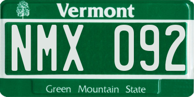 VT license plate NMX092
