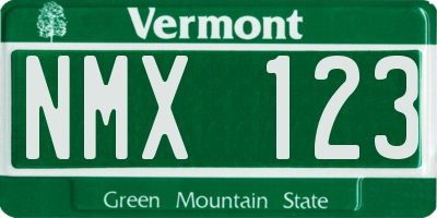 VT license plate NMX123