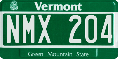 VT license plate NMX204
