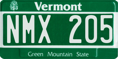 VT license plate NMX205