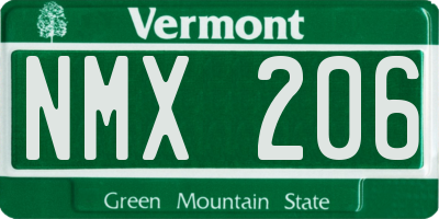 VT license plate NMX206