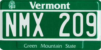VT license plate NMX209