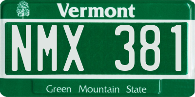 VT license plate NMX381