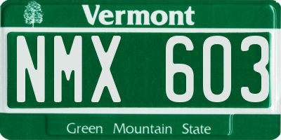 VT license plate NMX603