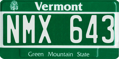 VT license plate NMX643