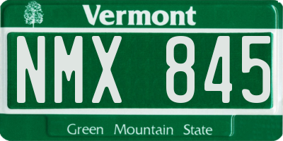 VT license plate NMX845