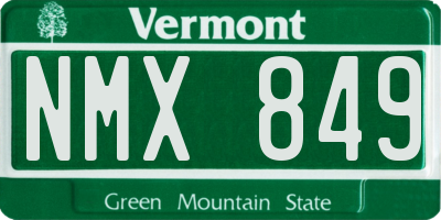 VT license plate NMX849