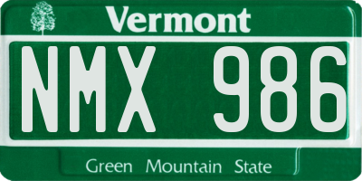 VT license plate NMX986