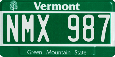 VT license plate NMX987