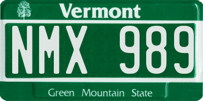 VT license plate NMX989