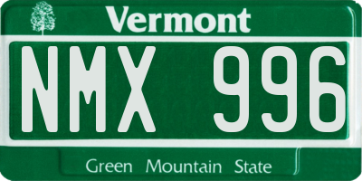 VT license plate NMX996