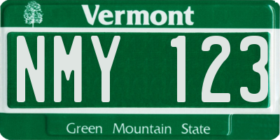 VT license plate NMY123