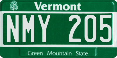 VT license plate NMY205