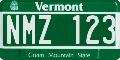 VT license plate NMZ123