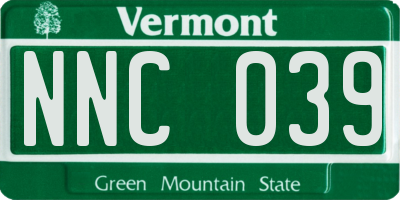 VT license plate NNC039
