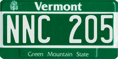VT license plate NNC205