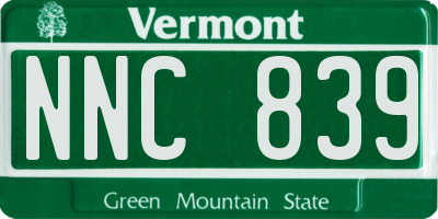 VT license plate NNC839