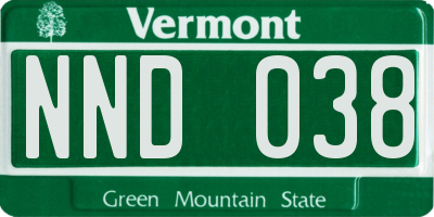 VT license plate NND038