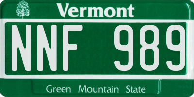 VT license plate NNF989