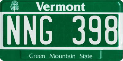 VT license plate NNG398
