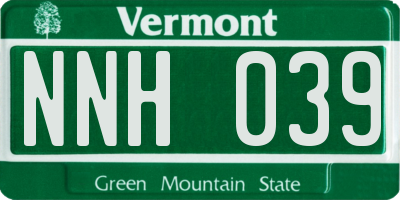 VT license plate NNH039