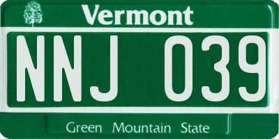 VT license plate NNJ039