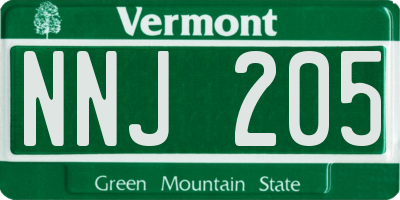 VT license plate NNJ205