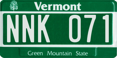 VT license plate NNK071