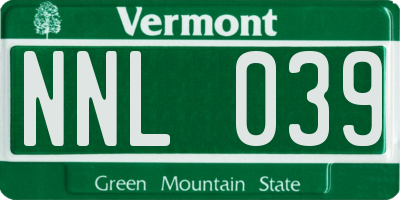 VT license plate NNL039