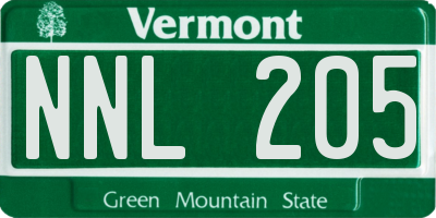 VT license plate NNL205