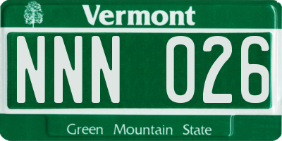 VT license plate NNN026