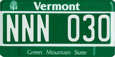VT license plate NNN030