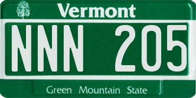 VT license plate NNN205