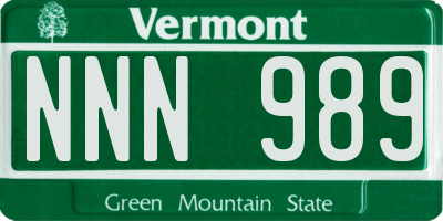 VT license plate NNN989
