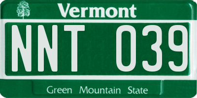 VT license plate NNT039