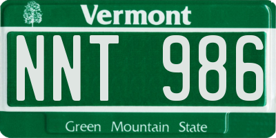VT license plate NNT986