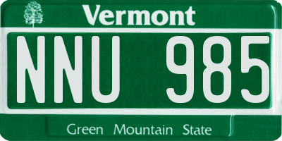VT license plate NNU985