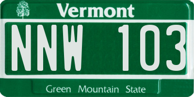 VT license plate NNW103