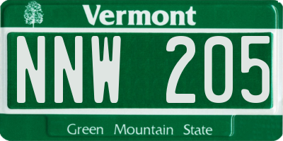 VT license plate NNW205
