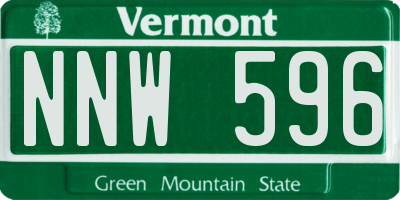 VT license plate NNW596