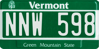 VT license plate NNW598