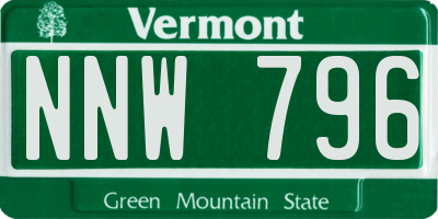 VT license plate NNW796