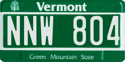 VT license plate NNW804