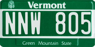 VT license plate NNW805