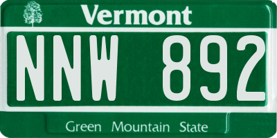 VT license plate NNW892